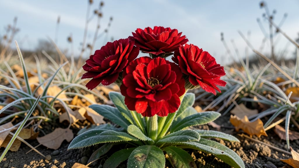 Fire Spirit Dianthus Blooms in Fall Frost