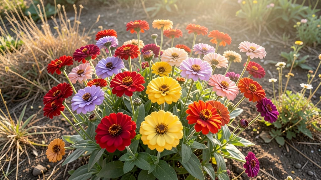 Zinnias with Rainbow Colors
