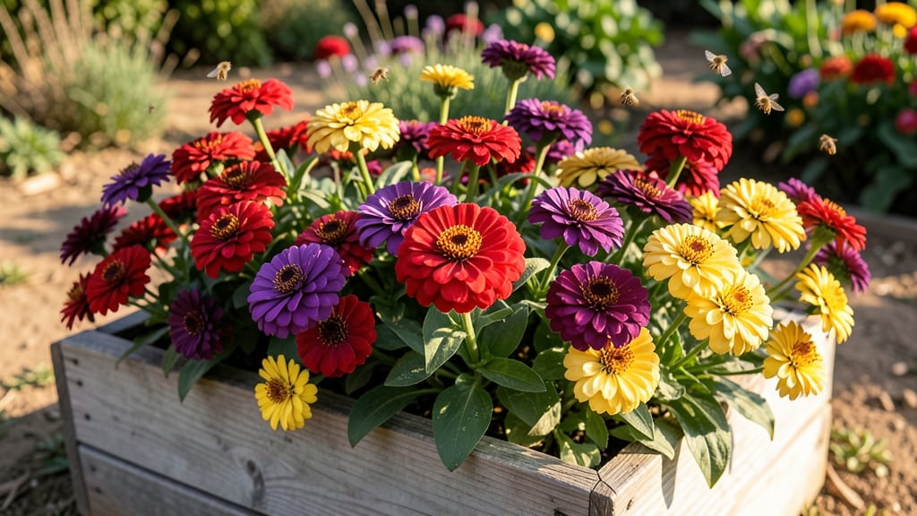 Zinnias in Vibrant Rainbow Colors