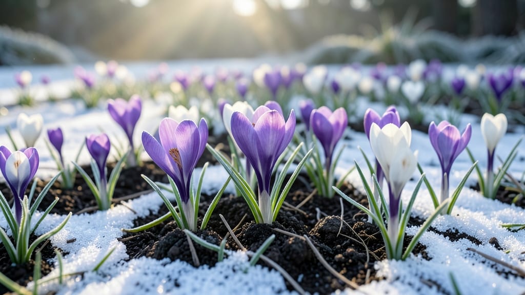 Crocus Flowers in Purple and White
