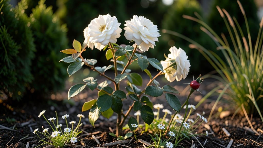 White Little Flowers With Roses: Delicate Garden Border Duo for Season-Long Charm