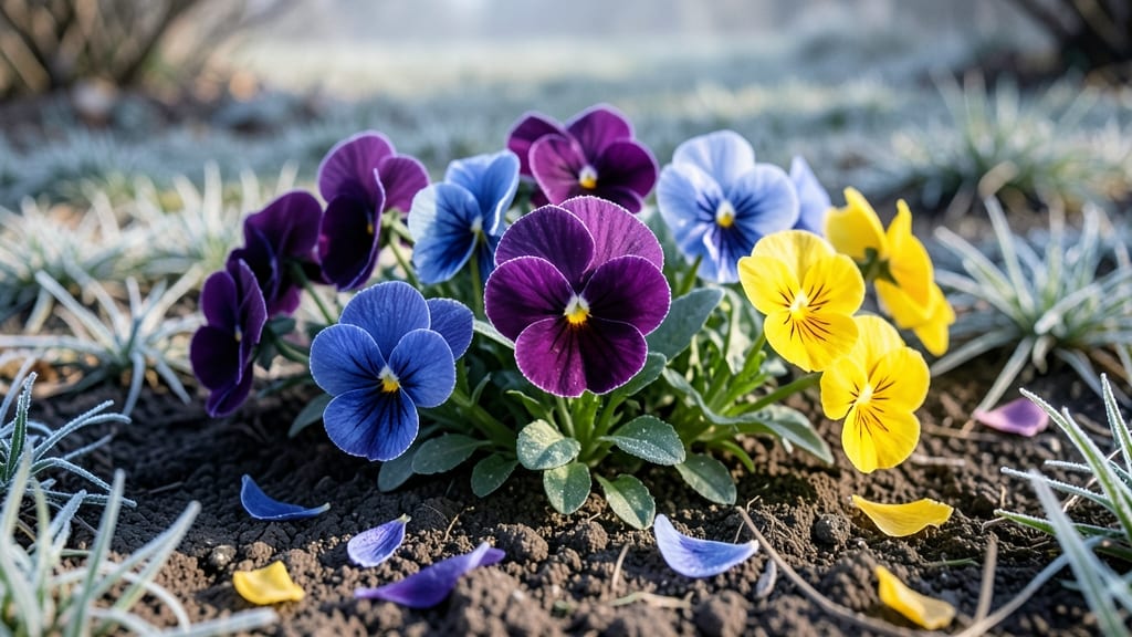 Pansies in Purple Blue and Yellow