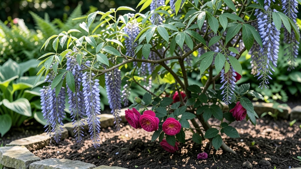 Wisteria and Rose Shrub: Fragrant Climber Duo for Year-Round Garden Romance